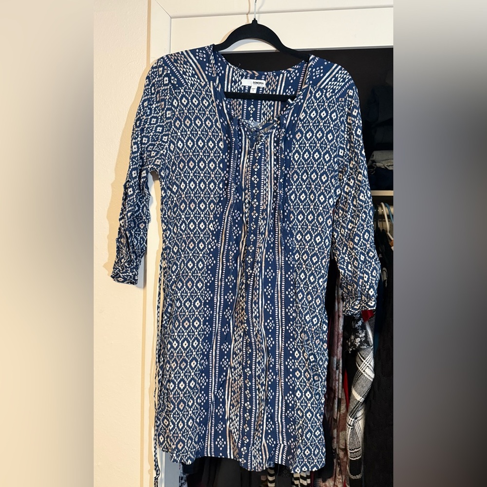 Sonoma Navy and White Geometric Blouse